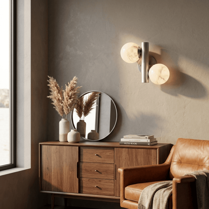 Duo Alabaster Globe Wall Sconce