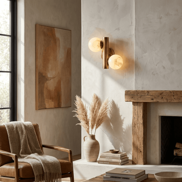 Duo Alabaster Globe Wall Sconce