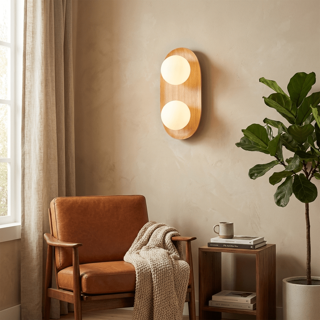 Duo Orb Wood Wall Lamp