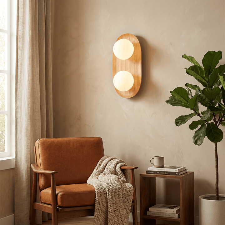 Duo Orb Wood Wall Lamp