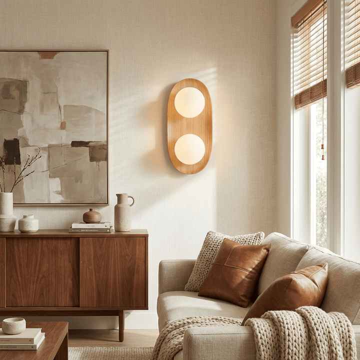 Duo Orb Wood Wall Lamp