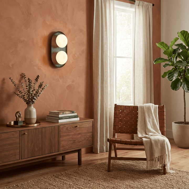 Duo Orb Wood Wall Lamp