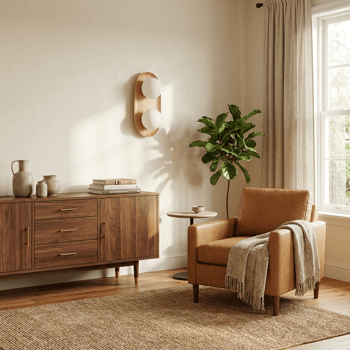 Duo Orb Wood Wall Lamp