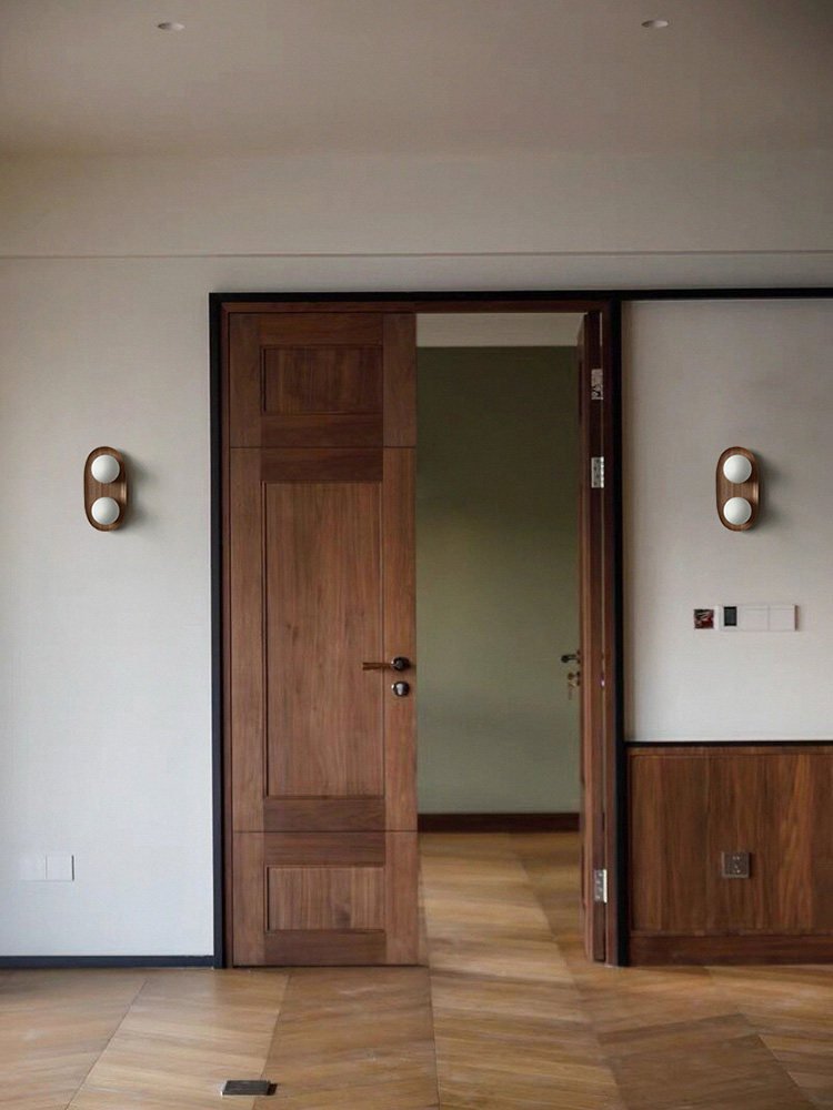 Duo Orb Wood Wall Lamp