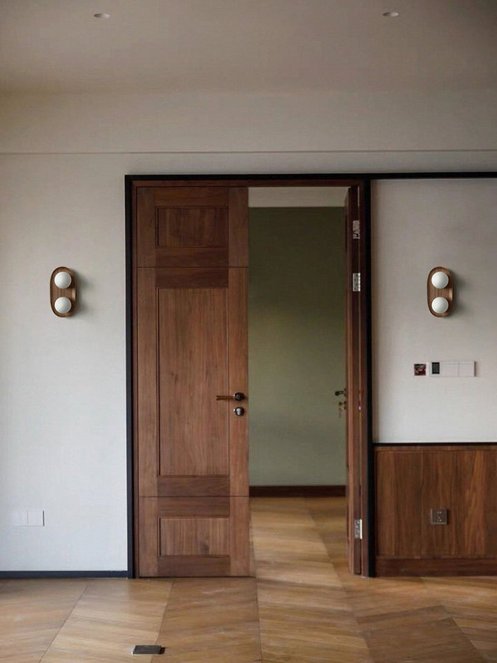 Duo Orb Wood Wall Lamp