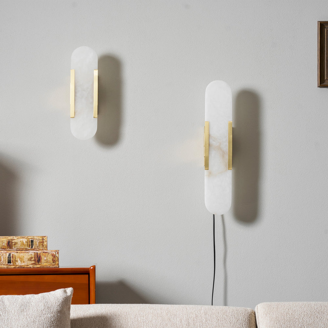 Oblong Alabaster Plug-in Wall Sconce