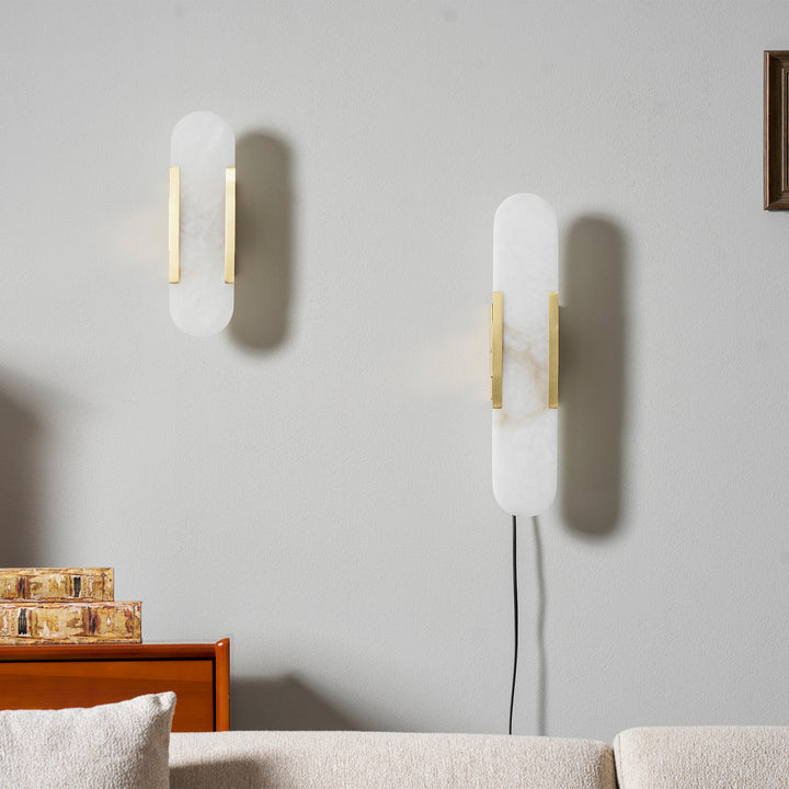 Oblong Alabaster Plug-in Wall Sconce