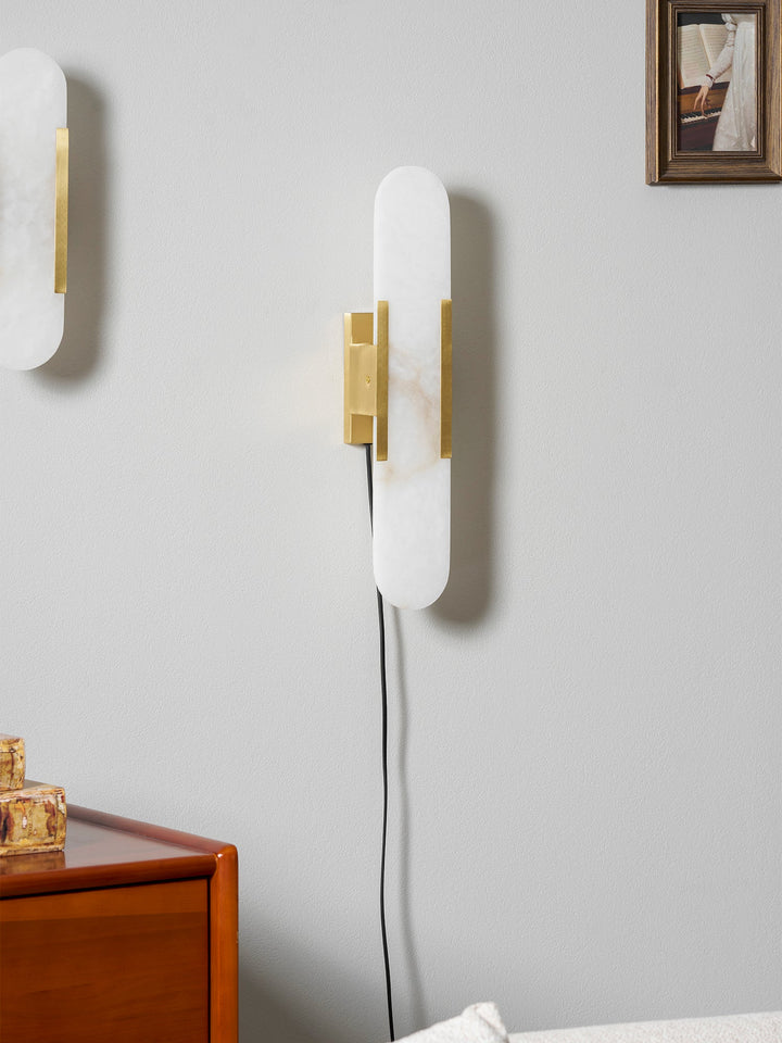 Oblong Alabaster Plug-in Wall Sconce