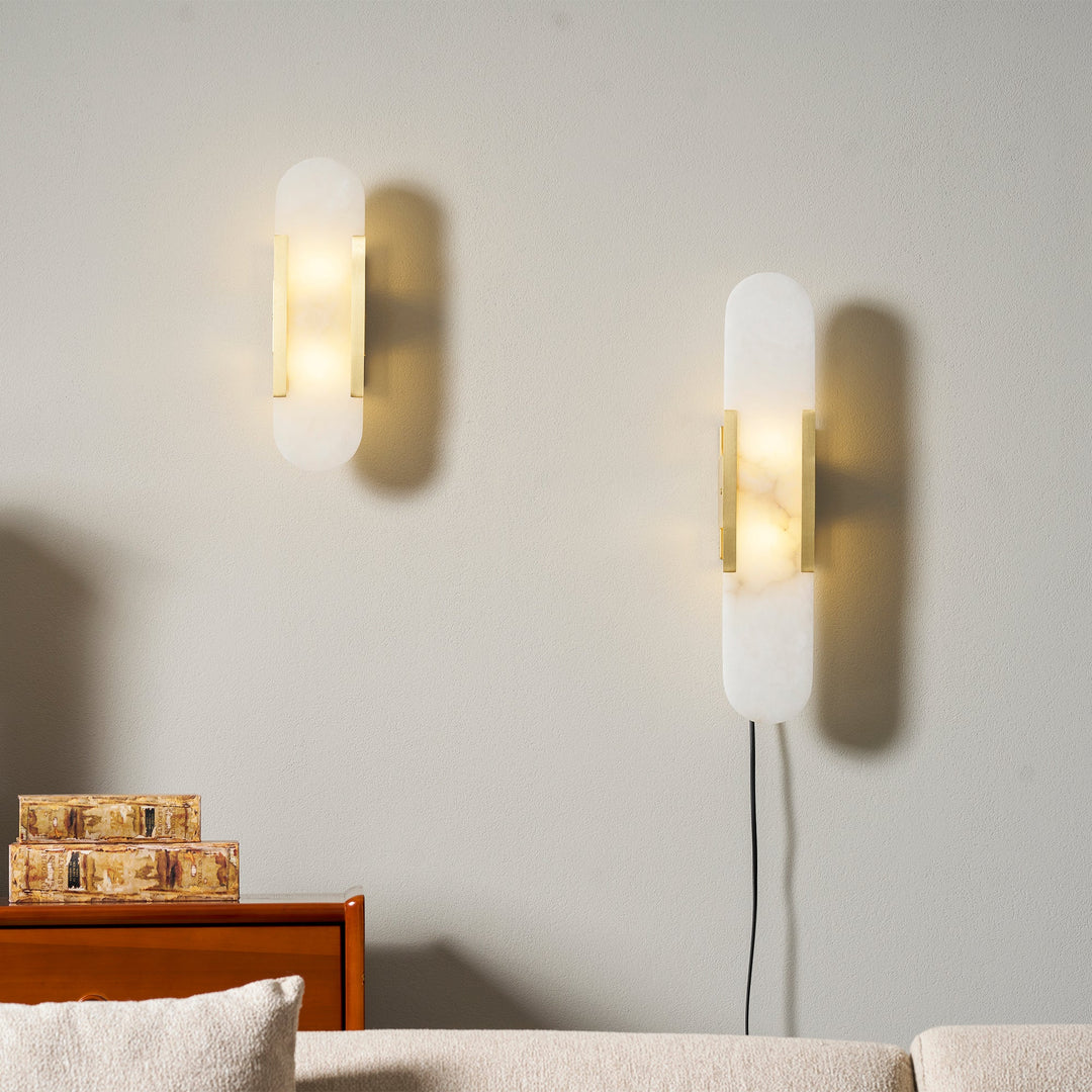 Oblong Alabaster Plug-in Wall Sconce