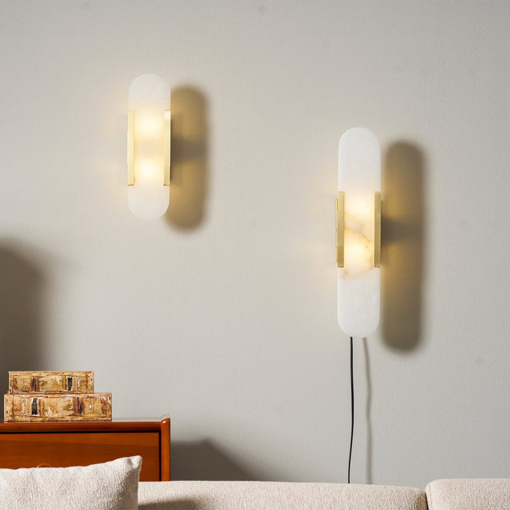 Oblong Alabaster Plug-in Wall Sconce