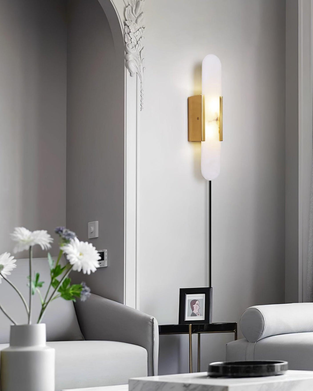 Oblong Alabaster Plug-in Wall Sconce