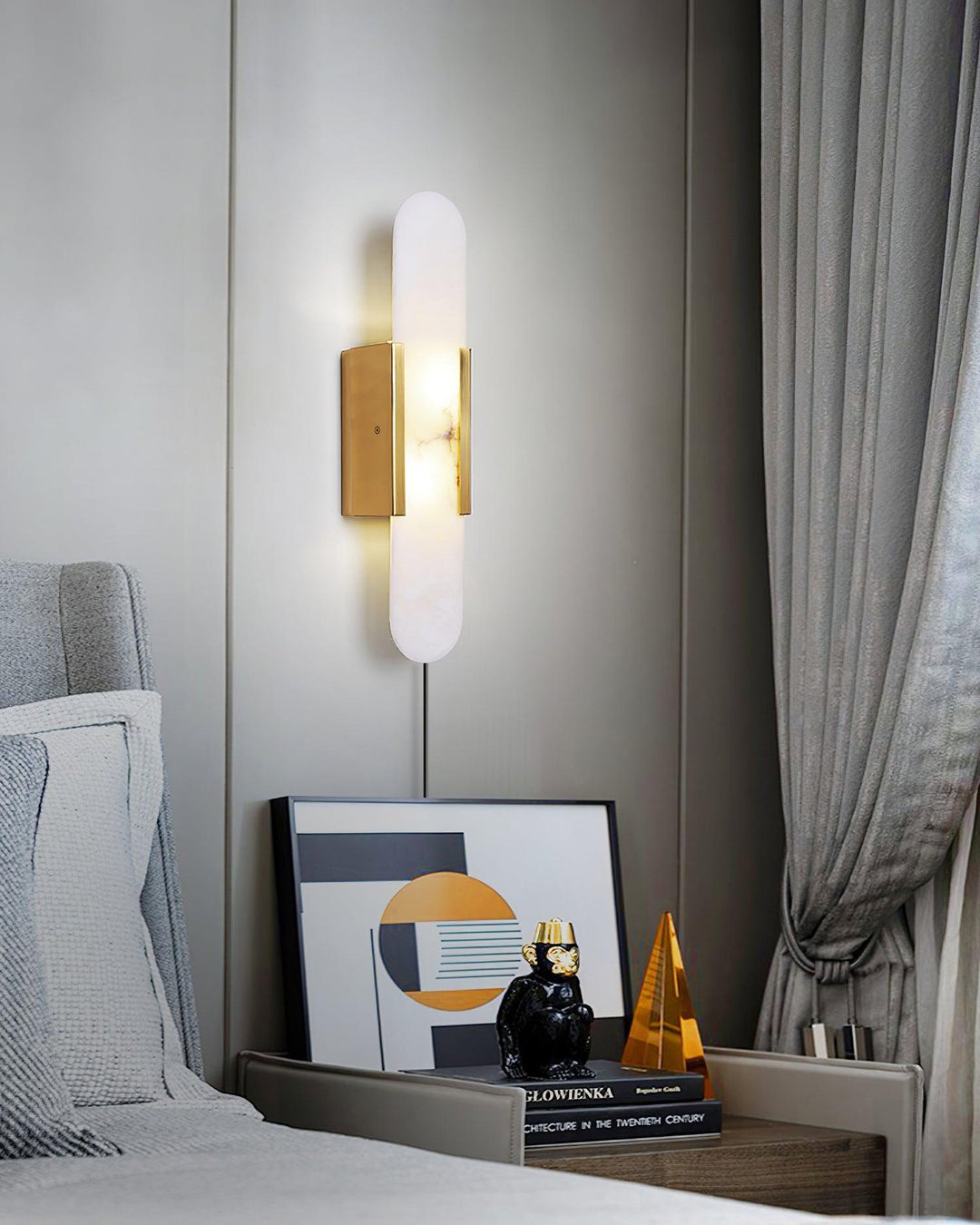 Oblong Alabaster Plug-in Wall Sconce