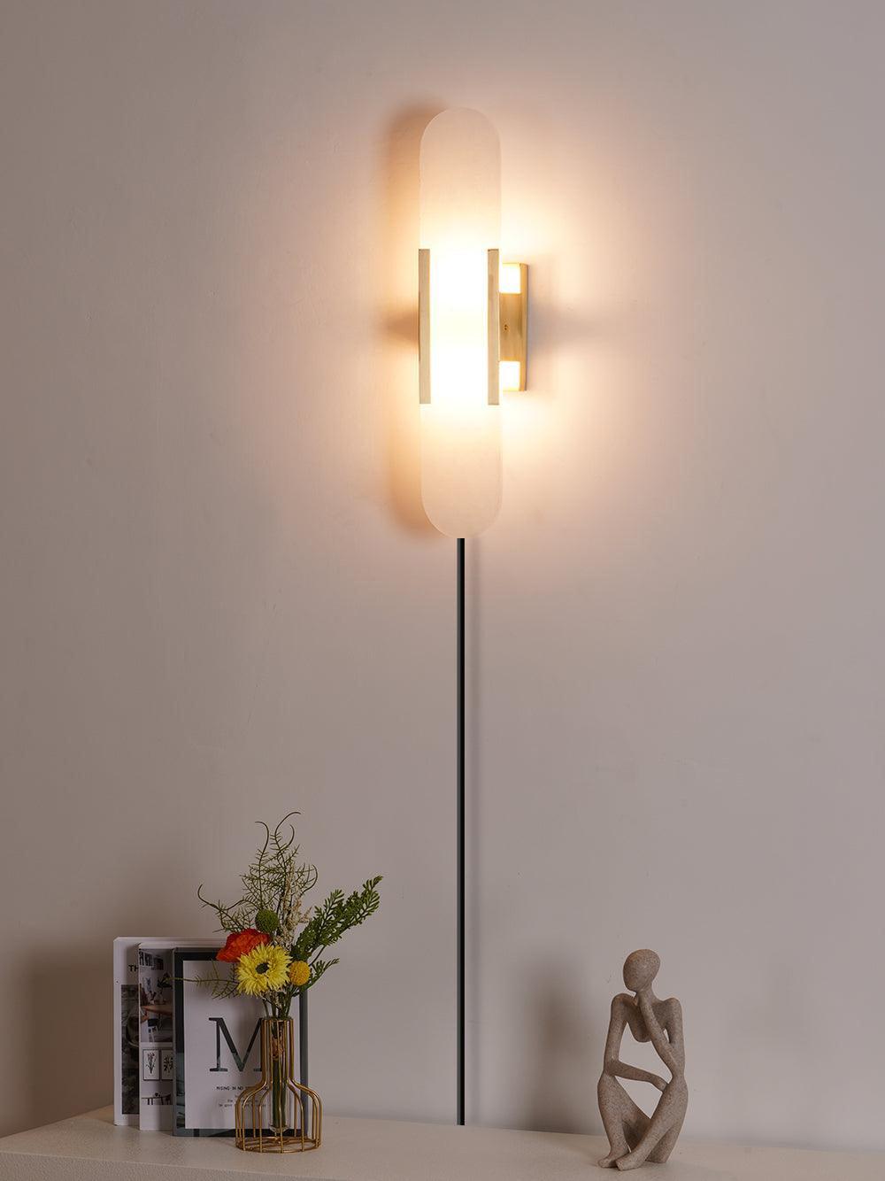 Oblong Alabaster Plug-in Wall Sconce