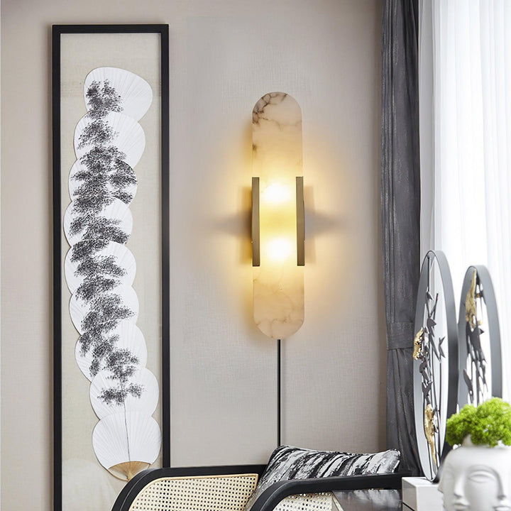 Oblong Alabaster Plug-in Wall Sconce