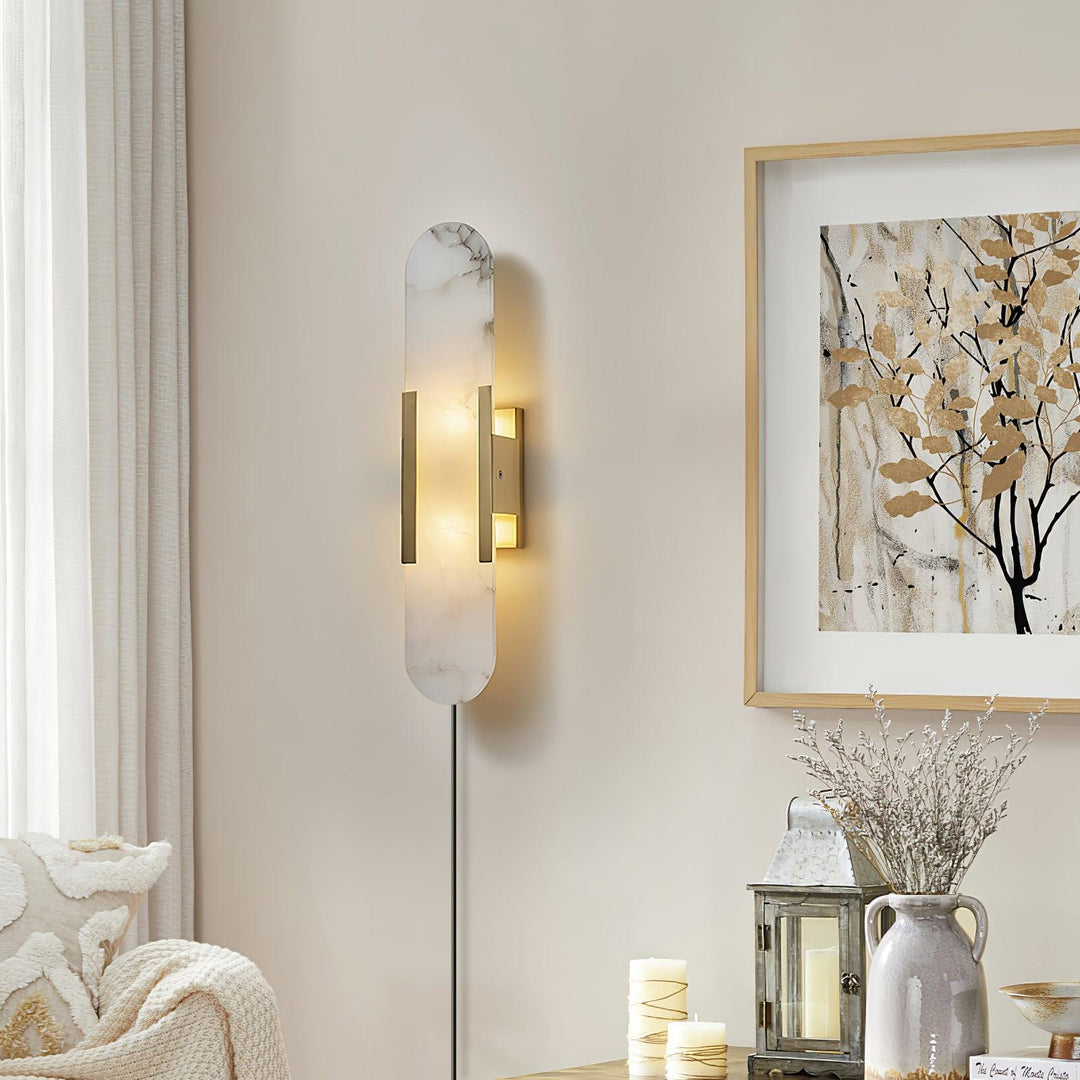 Oblong Alabaster Plug-in Wall Sconce