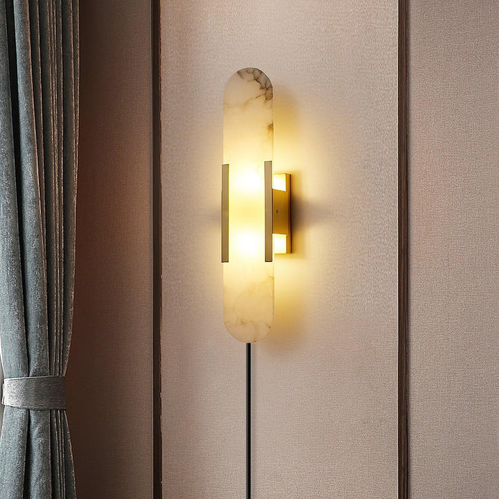 Oblong Alabaster Plug-in Wall Sconce
