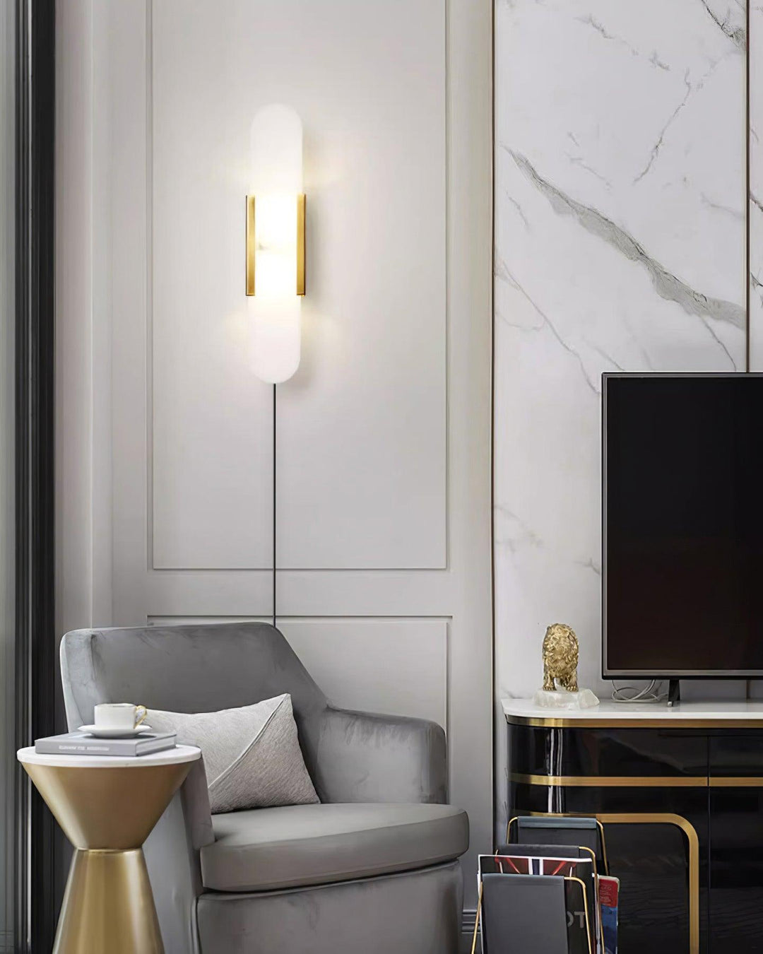 Oblong Alabaster Plug-in Wall Sconce