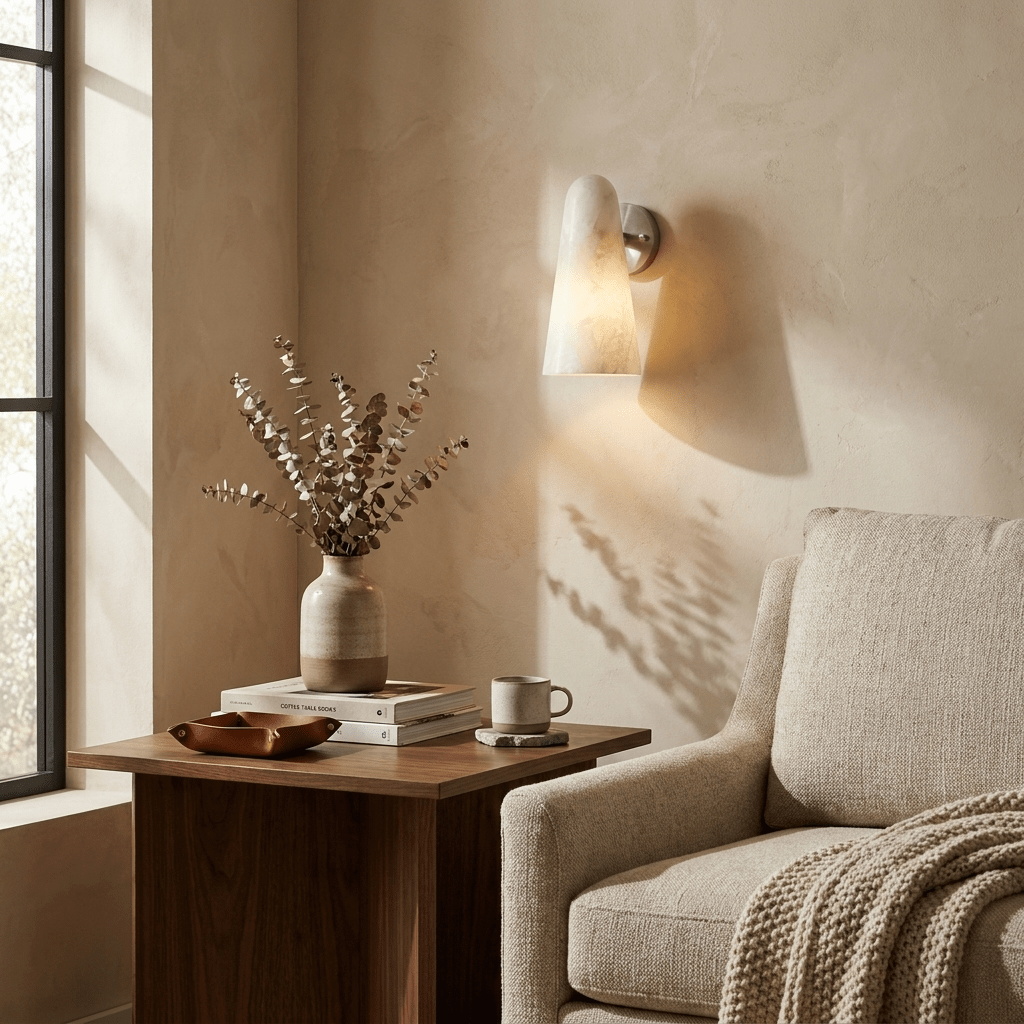 Mira Solo Alabaster Cone Wall Sconce