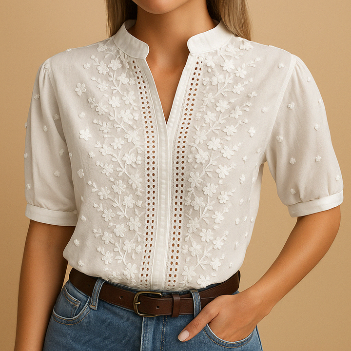 STIJLVOLLE GEBORDUURDE BLOUSE VOOR VROUWEN