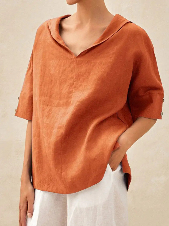 BLOUSE EN LIN MET V-HALS VOOR VROUWEN