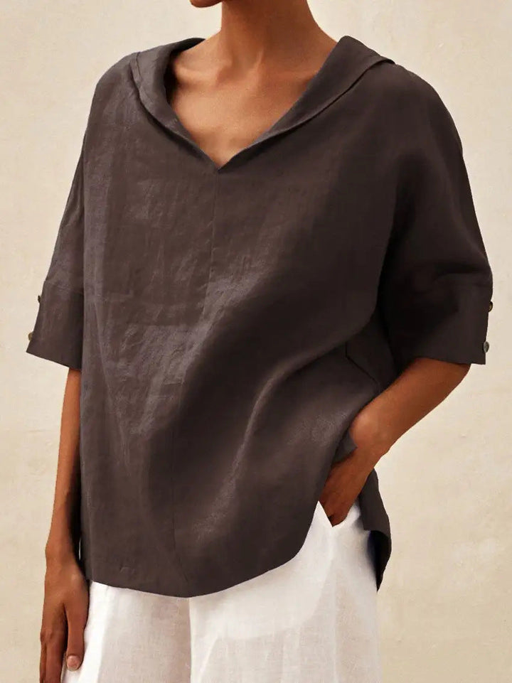 BLOUSE EN LIN MET V-HALS VOOR VROUWEN