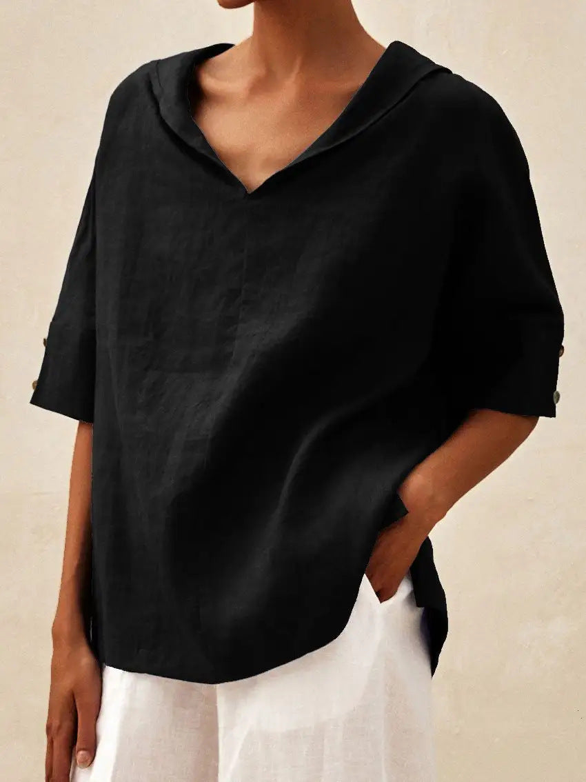 BLOUSE EN LIN MET V-HALS VOOR VROUWEN