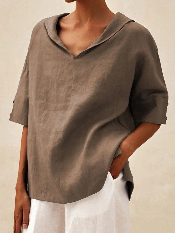 BLOUSE EN LIN MET V-HALS VOOR VROUWEN