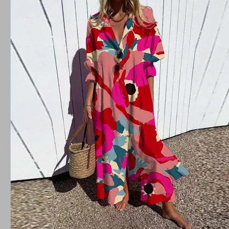MINIMALISTISCHE VLOEIENDE MAXI-JURK VOOR VROUWEN