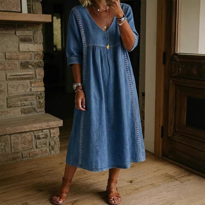 KLASSIEKE MIDI-JURK MET V-HALS VOOR VROUWEN