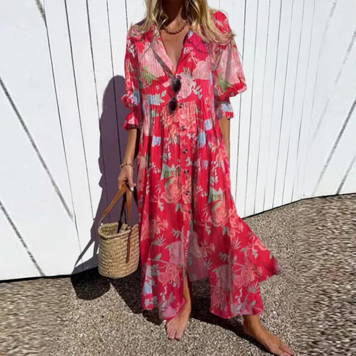 MINIMALISTISCHE VLOEIENDE MAXI-JURK VOOR VROUWEN