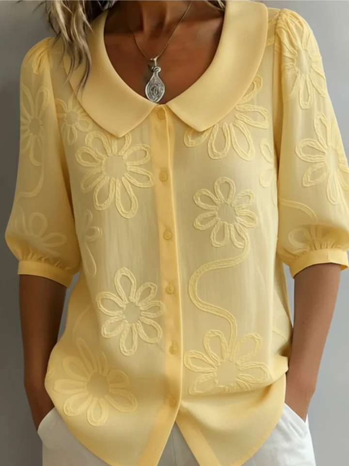 BLOEMEN TOP MET RONDE HALS VOOR DAMES