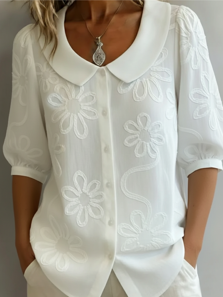 BLOEMEN TOP MET RONDE HALS VOOR DAMES
