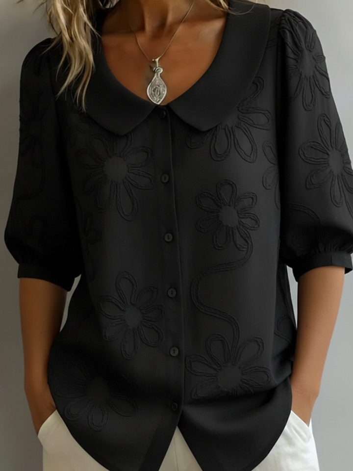 BLOEMEN TOP MET RONDE HALS VOOR DAMES
