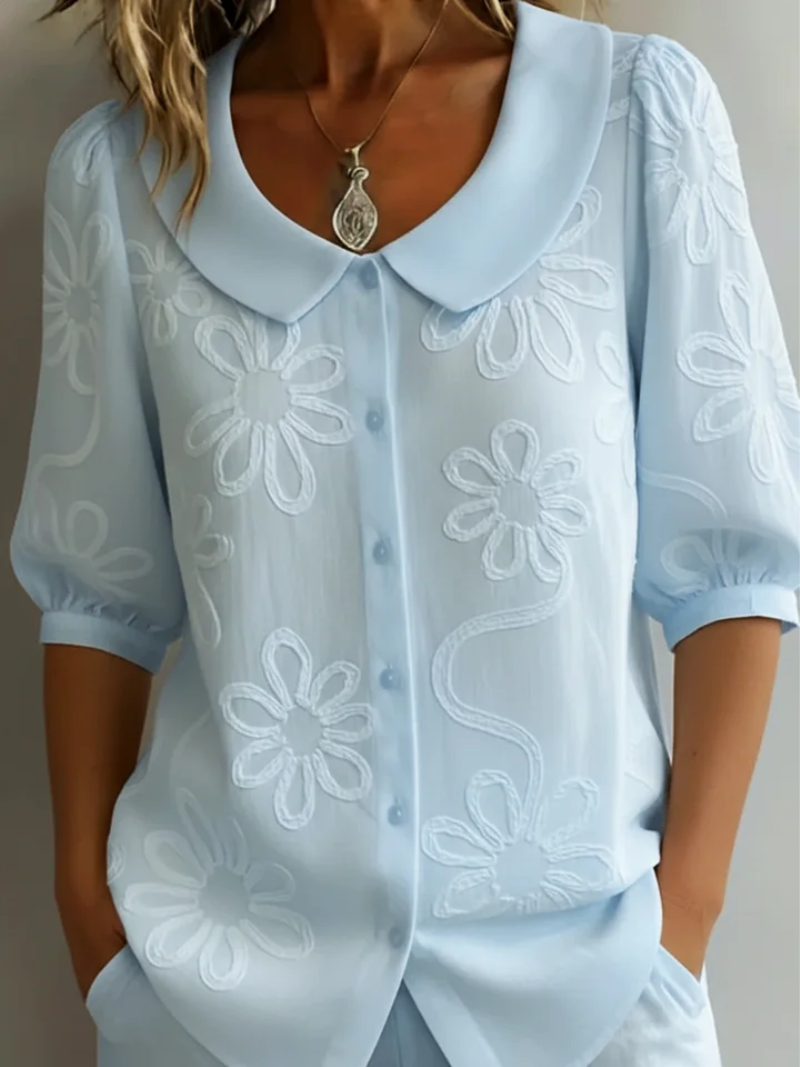 BLOEMEN TOP MET RONDE HALS VOOR DAMES