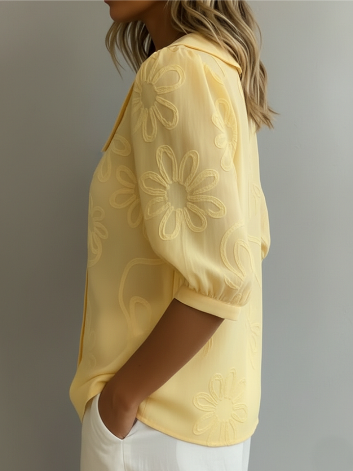 BLOEMEN TOP MET RONDE HALS VOOR DAMES
