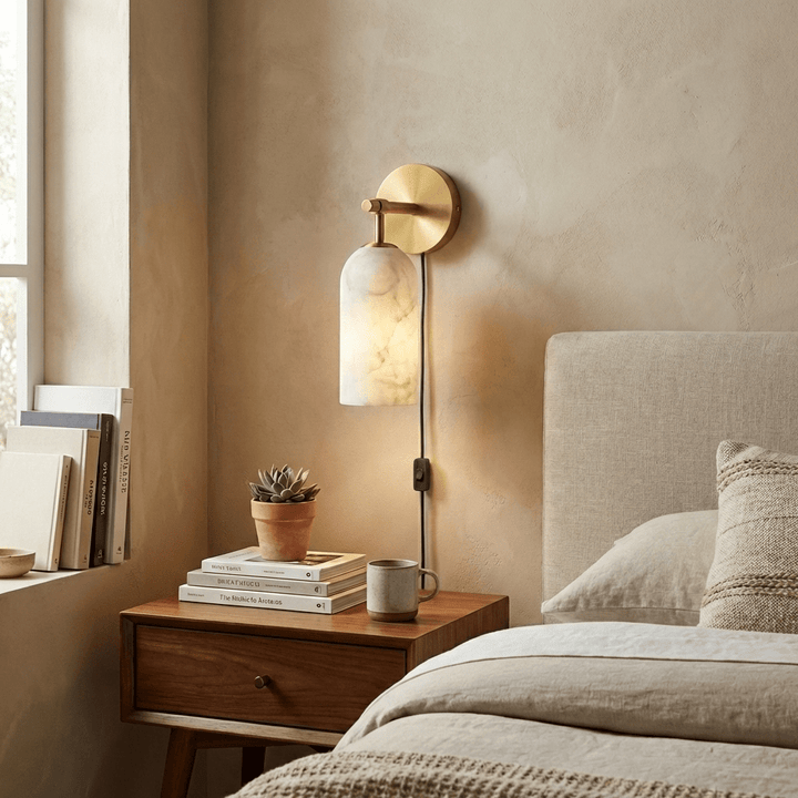 Pillar Alabaster Plug-in Wall Sconce