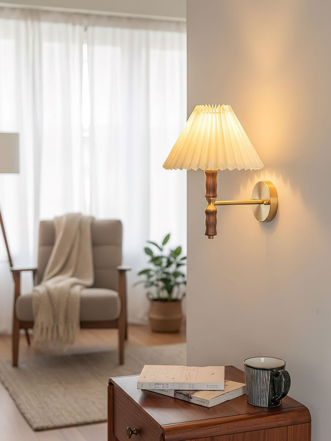 Pleated Walnut Wall Light
