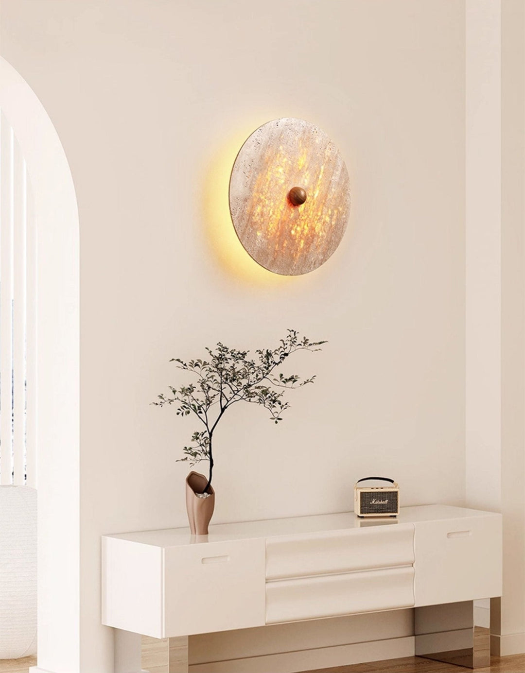 Round Travertine Disk Wall Lamp