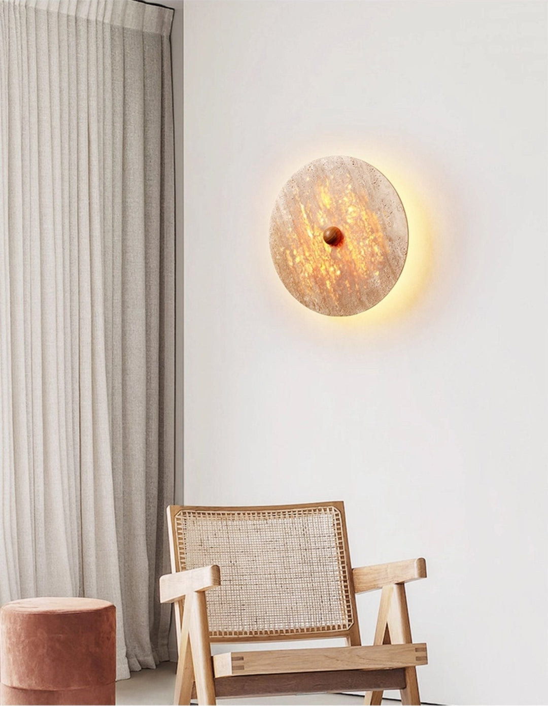 Round Travertine Disk Wall Lamp