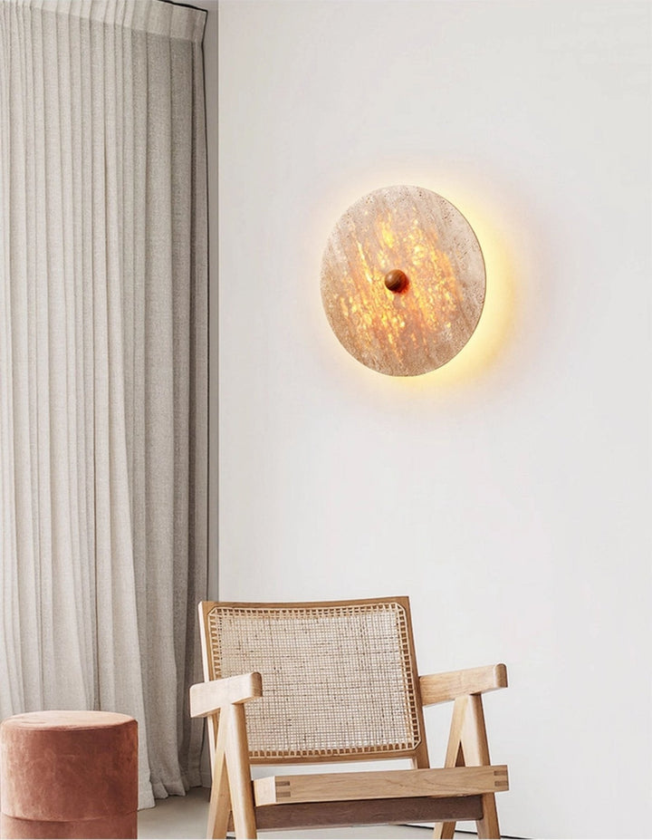 Round Travertine Disk Wall Lamp