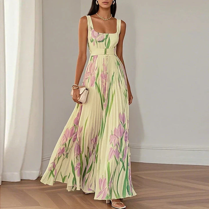 ELEGANTE GEPLOOIDE MAXI-JURK MET BLOEMENPRINT VOOR VROUWEN