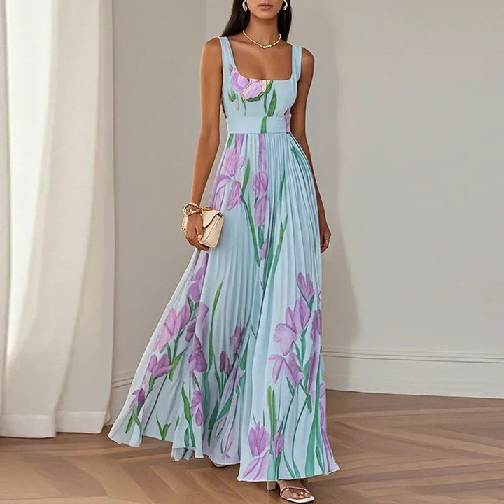 ELEGANTE GEPLOOIDE MAXI-JURK MET BLOEMENPRINT VOOR VROUWEN