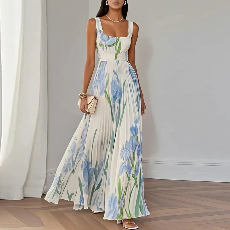 ELEGANTE GEPLOOIDE MAXI-JURK MET BLOEMENPRINT VOOR VROUWEN