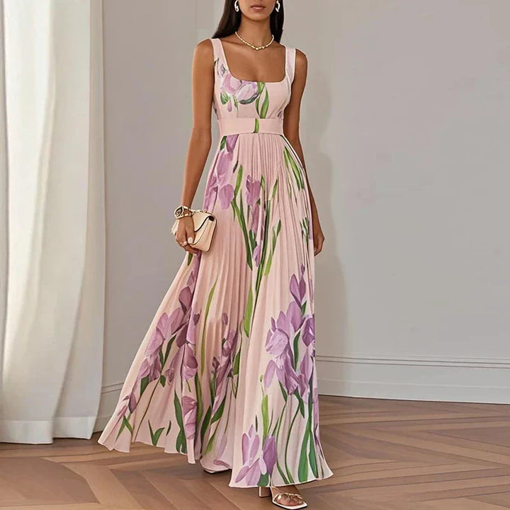 ELEGANTE GEPLOOIDE MAXI-JURK MET BLOEMENPRINT VOOR VROUWEN