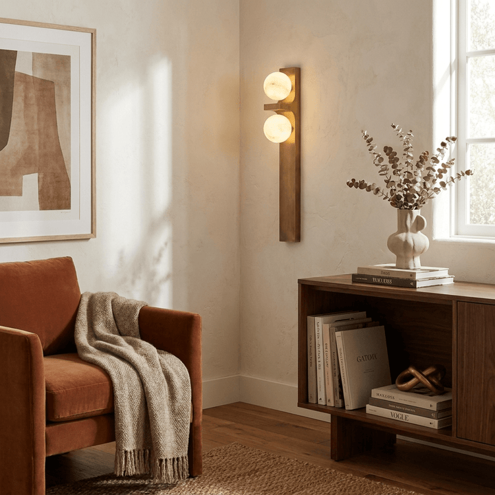 Sorelle Alabaster Double Globe Wall Sconce