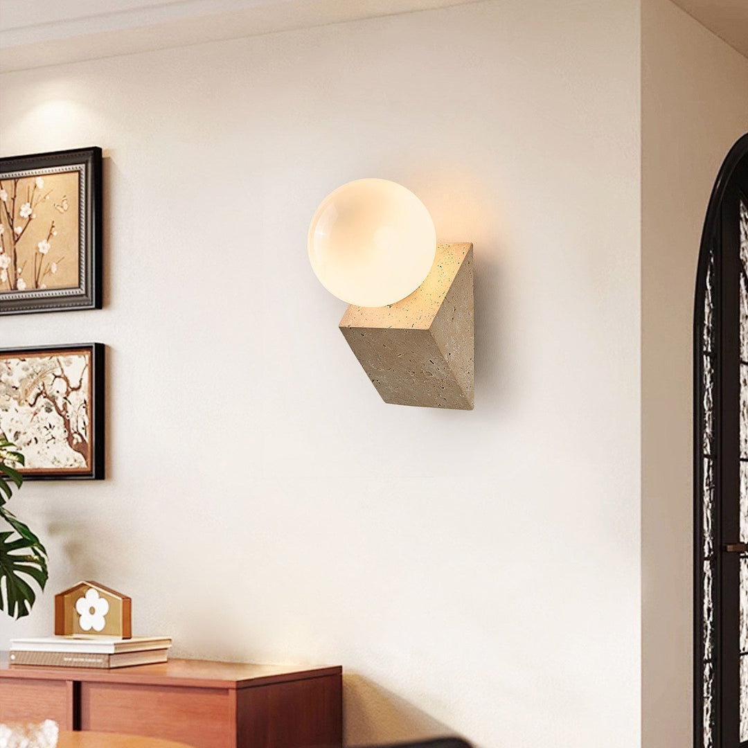 Tavian Orb Travertine Wall Lamp