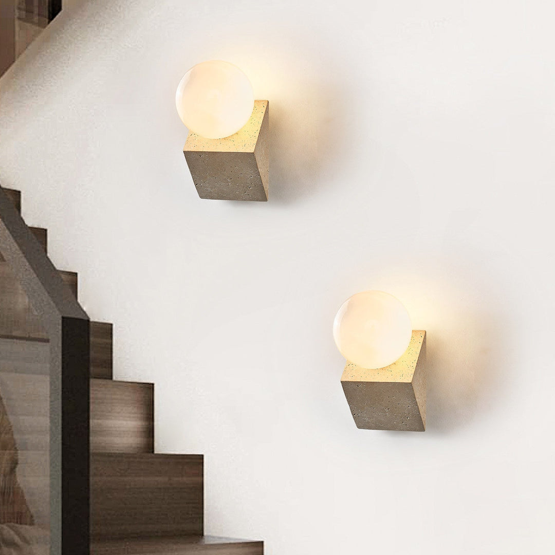 Tavian Orb Travertine Wall Lamp