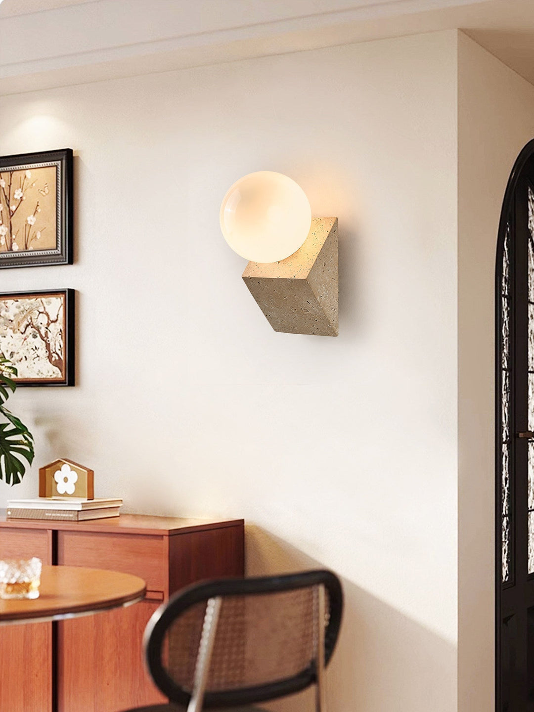Tavian Orb Travertine Wall Lamp