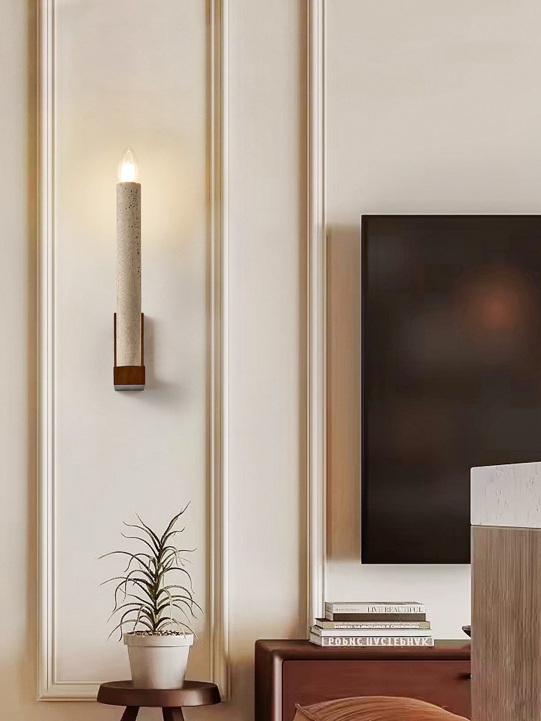Tavian Travertine Candle Wall Lamp
