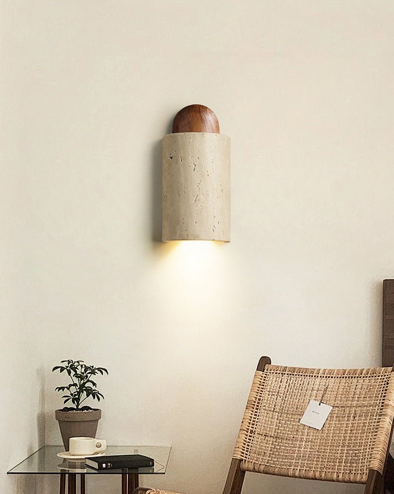 Travertine Cylinder Cap Wall Light